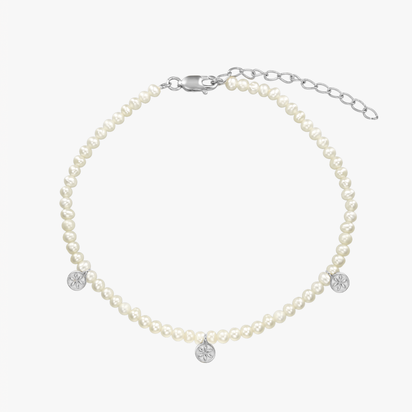 Venus Silver Ankle Bracelet - Natural Pearls - Indira