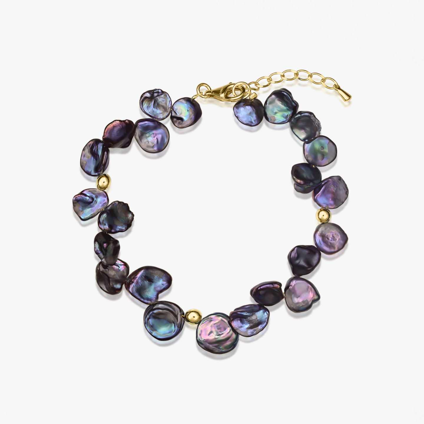 Golden Lulu Gold Bracelet - Black Keshi Pearls - Indira