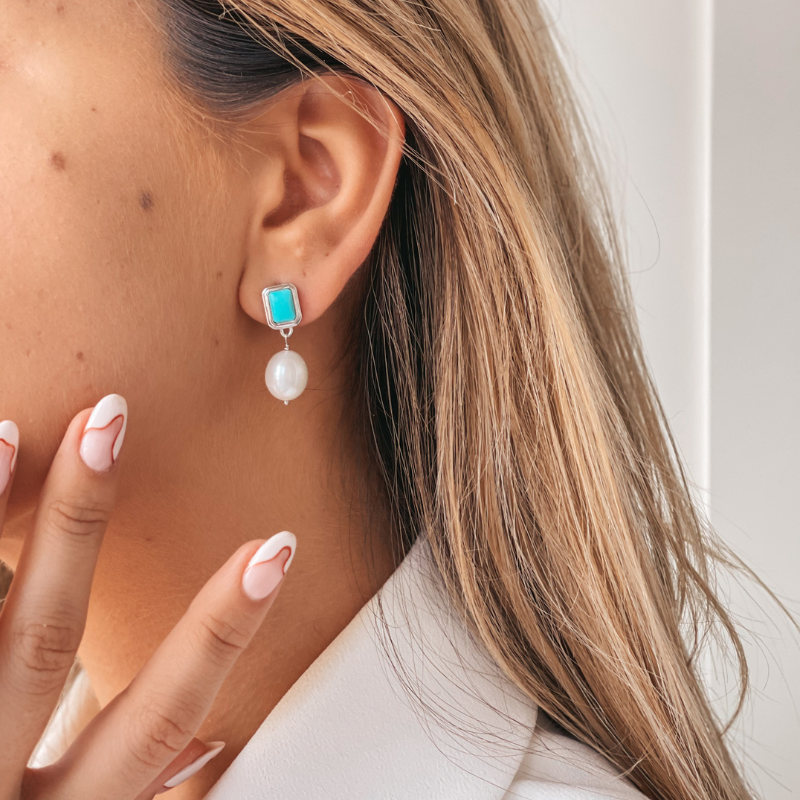 Cercei din argint Antique - Turcoaz, Perle Naturale - Indira