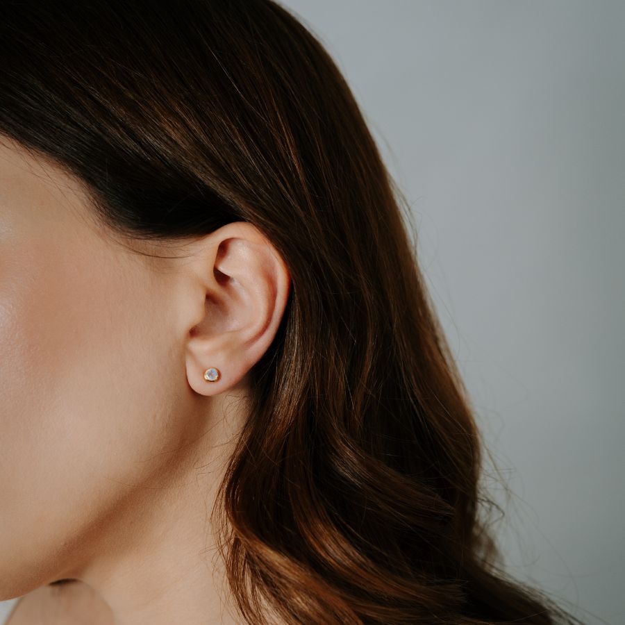 Birthstone Golden June Silver Earrings - Moonstone - Indira