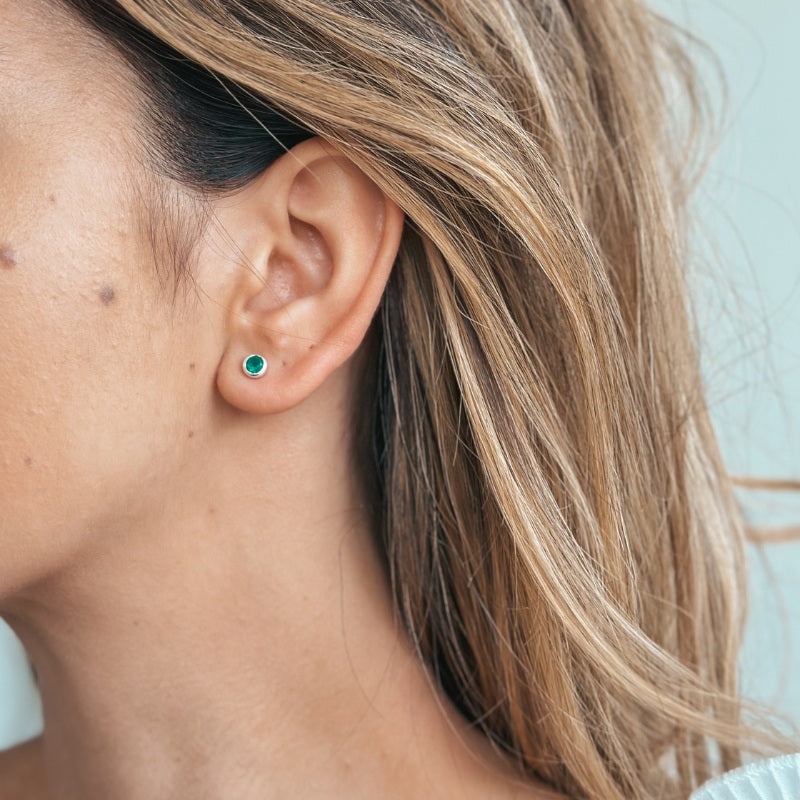 Cercei din argint Birthstone Golden May - Onix Verde - Indira