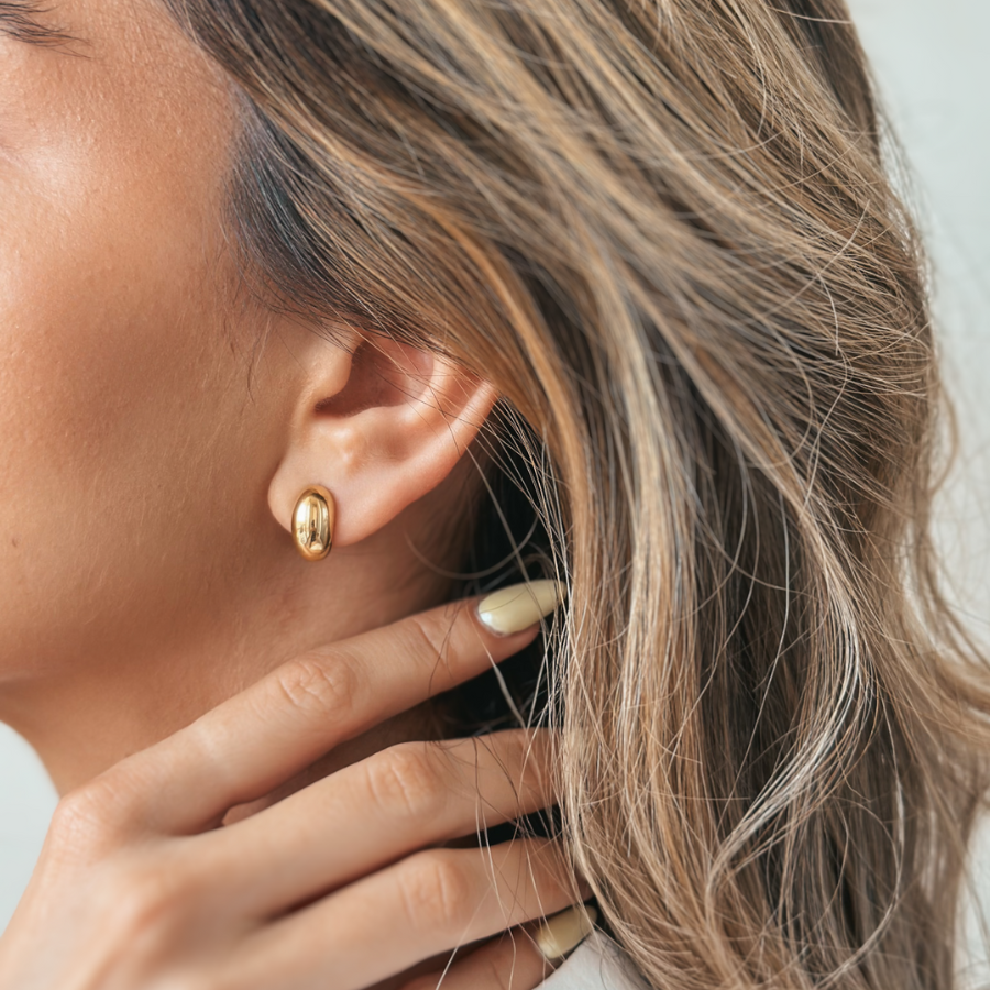 Silver Earrings Golden Half Dome - Indira