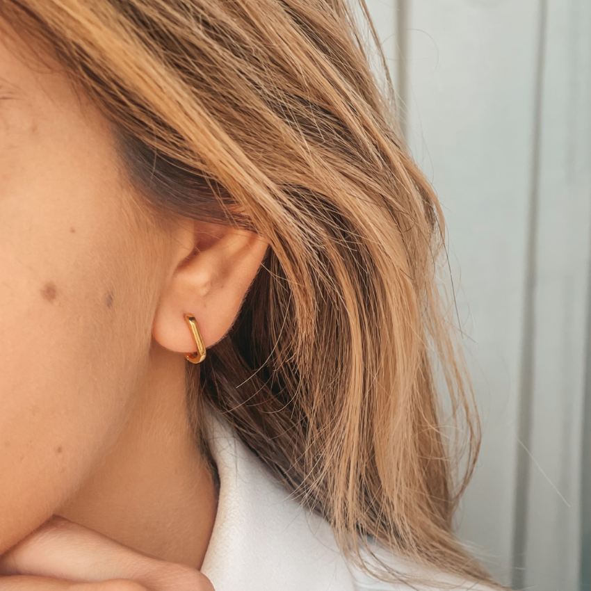 Golden U Hoops Silver Earrings - Indira