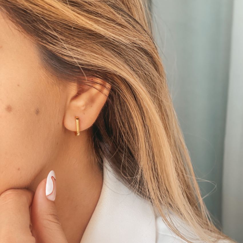 Golden U Hoops Silver Earrings - Indira