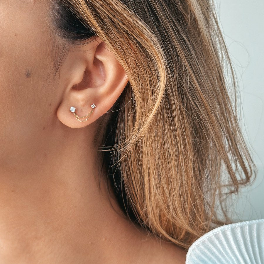 Double Chained Stones Gold Earrings - Indira