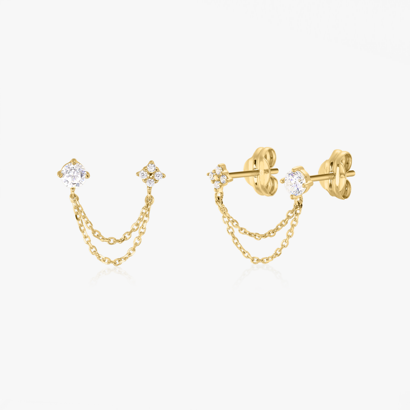 Double Chained Stones Gold Earrings - Indira