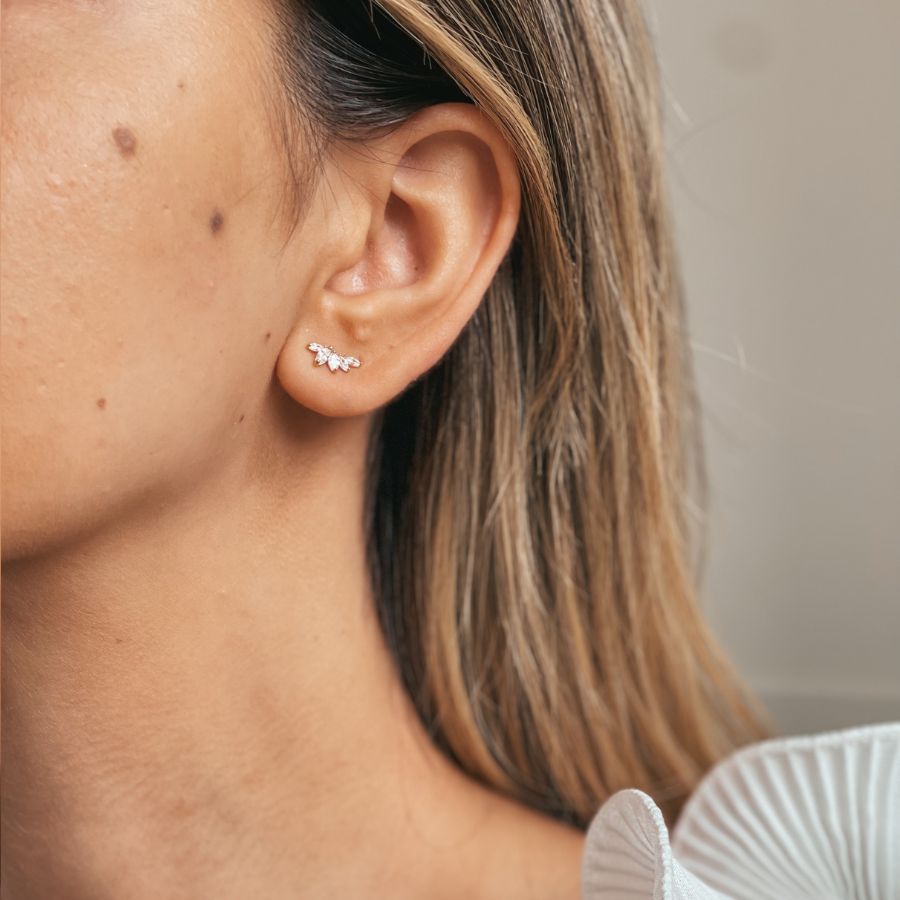 Boucles d'oreilles en or Leaves Climber - Zirconium - Indira