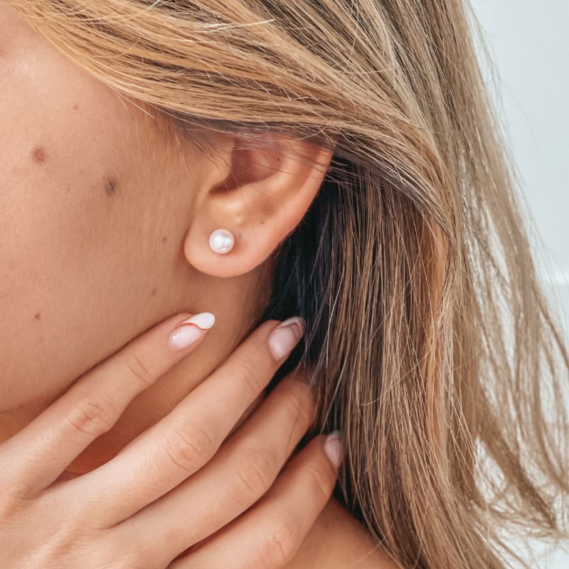 Gold Earrings Pearl Studs - Indira