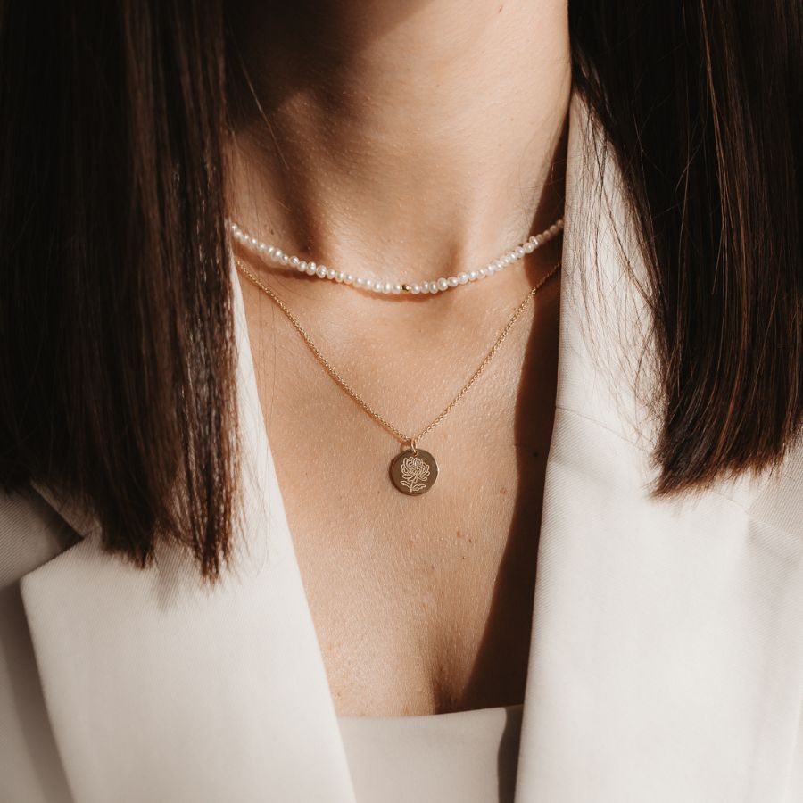 Golden Glamour Silver Necklace - Natural Pearls - Indira