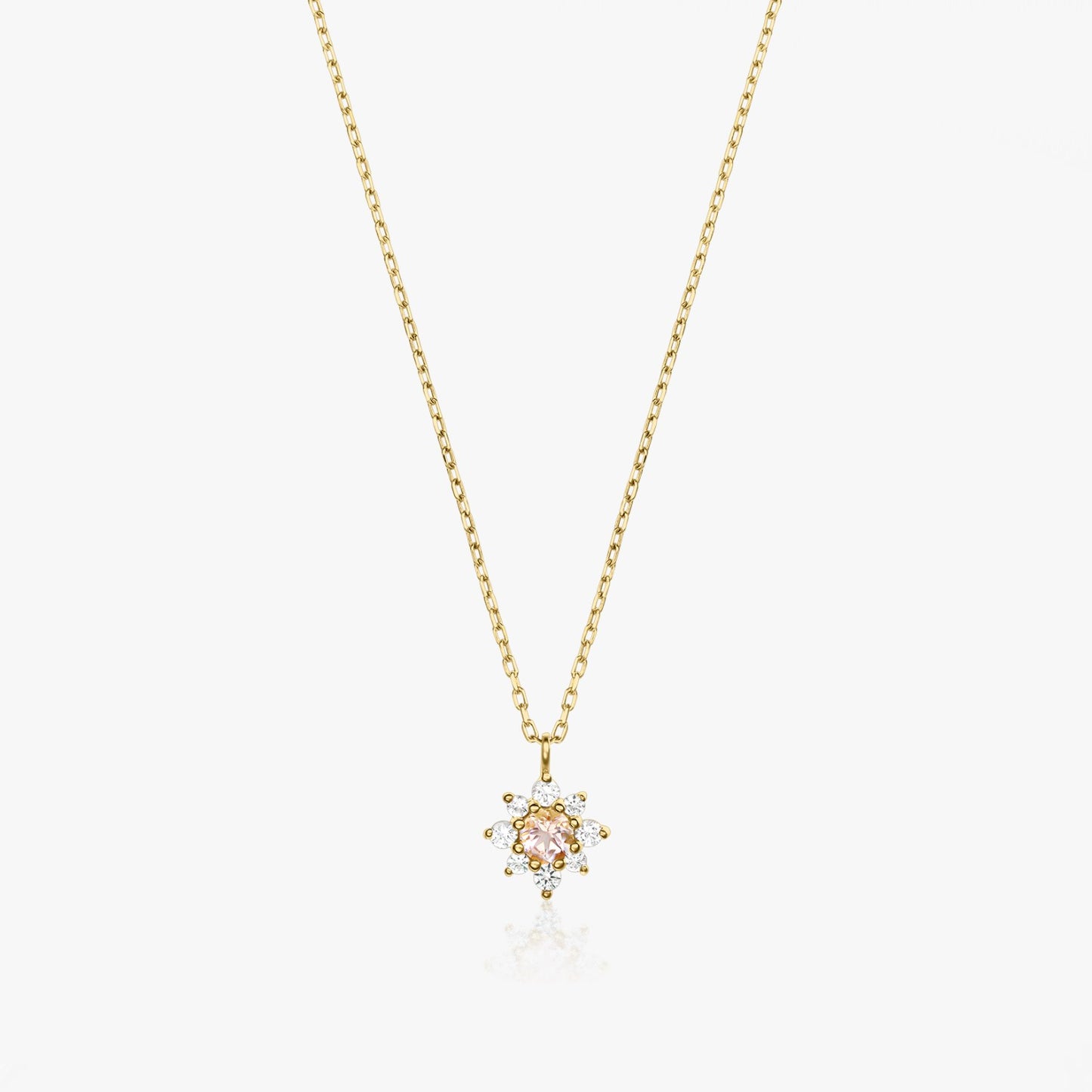 Flora Yellow Gold Necklace - White Sapphire, Pink Morganite