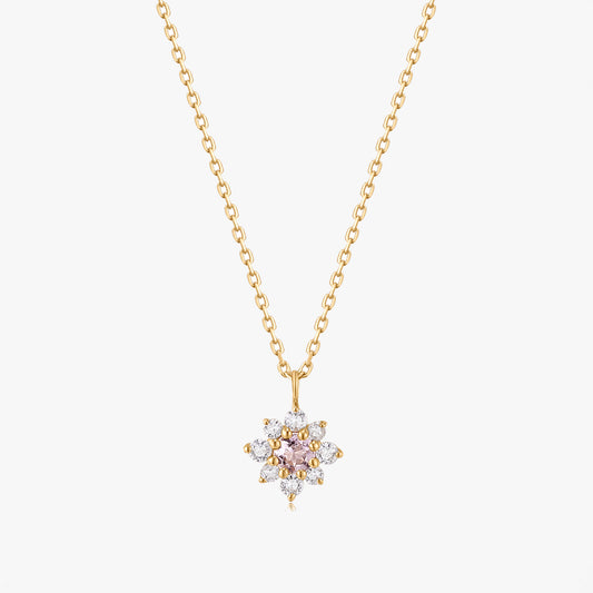 Flora Yellow Gold Necklace - White Sapphire, Pink Morganite