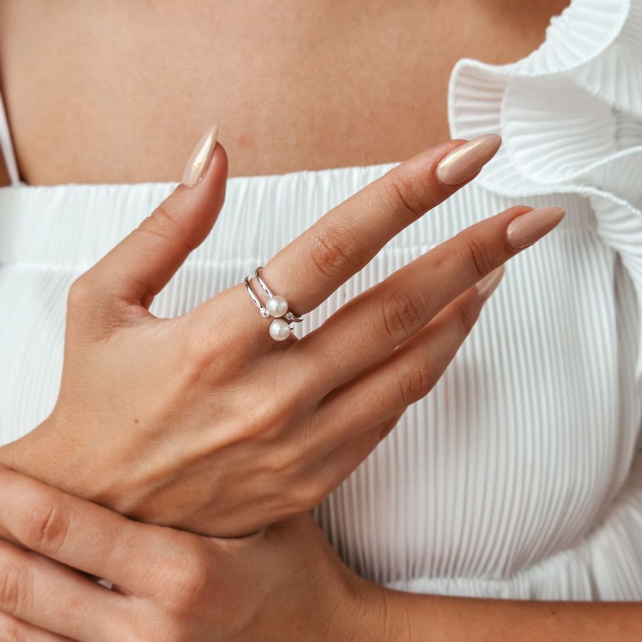 Inel din argint Poly - Perle naturale si Zirconiu - Indira