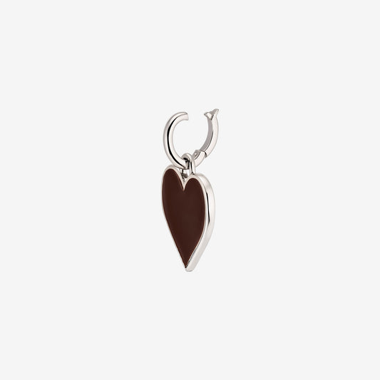 Rhodium-plated 925 silver heart pendant with a glossy brown center on a white background.