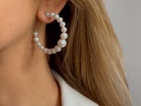 Silver Earrings Pearl Hoops - Natural Pearls