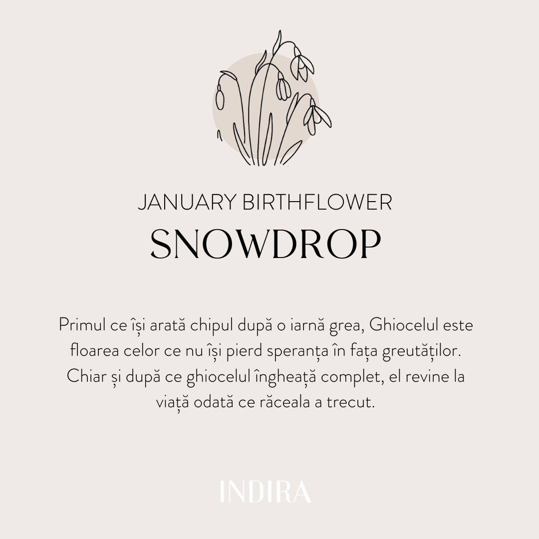 White Gold Children's Cord Bracelet Birth Flower - January Snowdrop - Indira