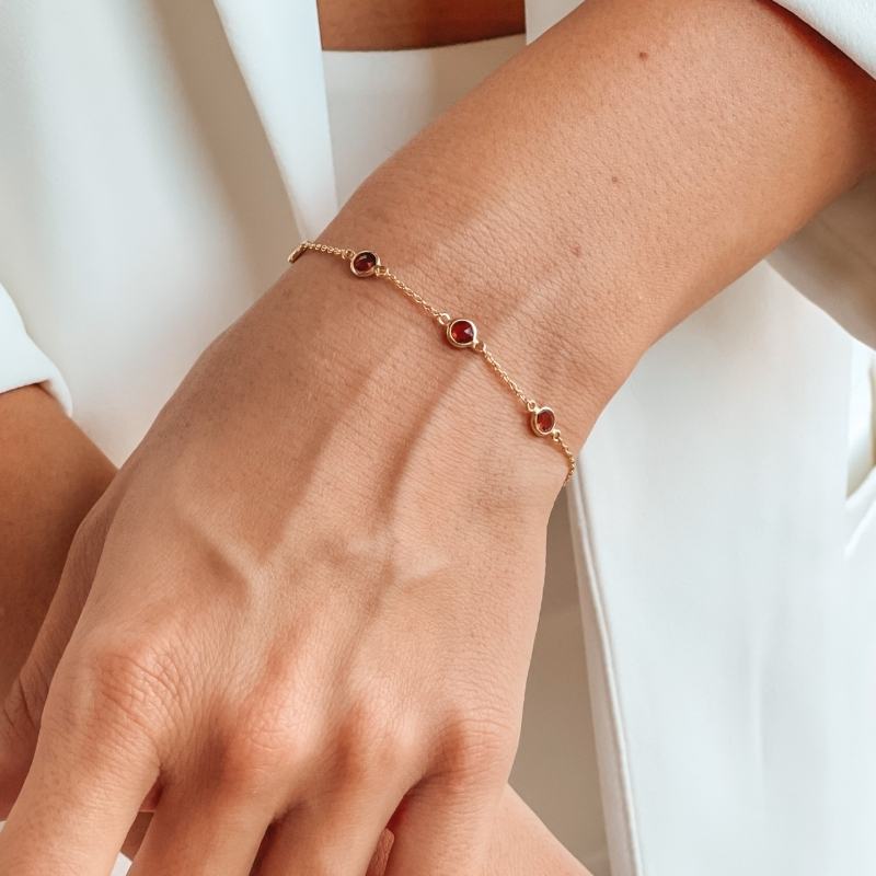 Bracelet en argent Birthstone Golden January - Grenat - Indira