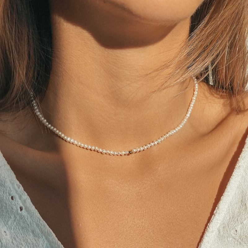 Golden Glamour Silver Necklace - Natural Pearls - Indira