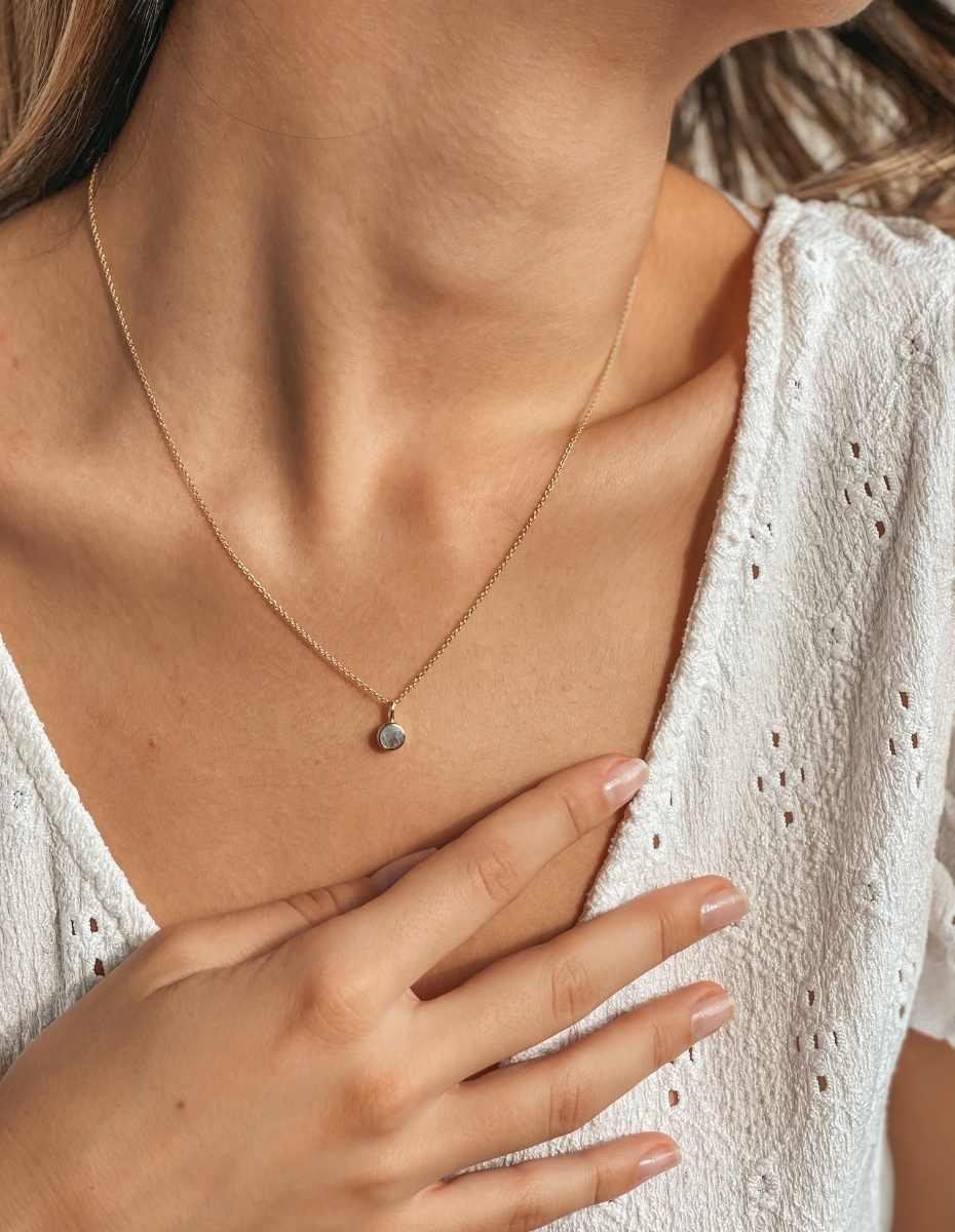 Silver Necklace Birthstone Golden March - Aquamarine - Indira