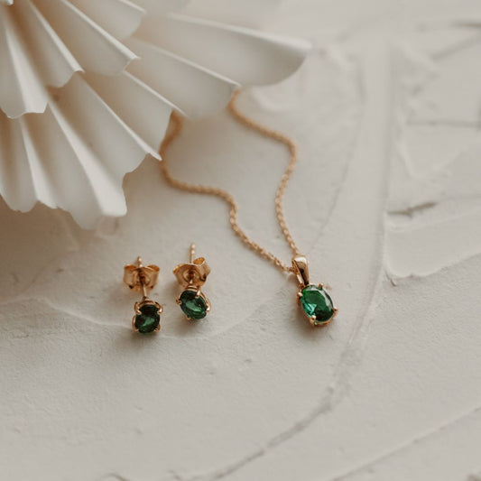 Cercei din argint Golden Reina - Zirconiu Verde - Indira