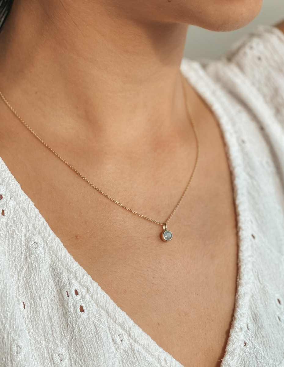 Birthstone Golden March Aquamarine Silver Necklace - Indira