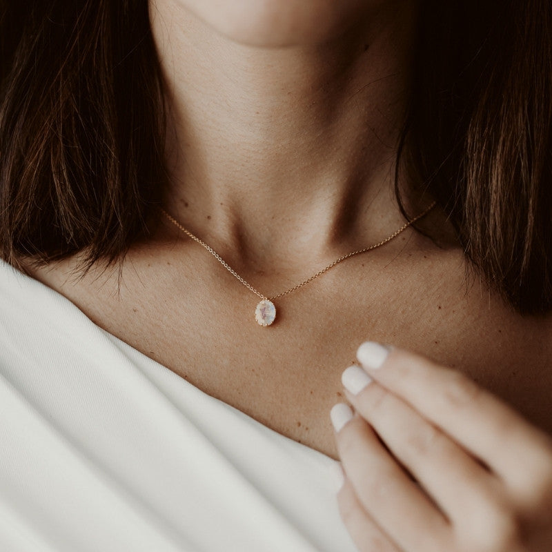 Golden Serene Silver Necklace - Moonstone - Indira