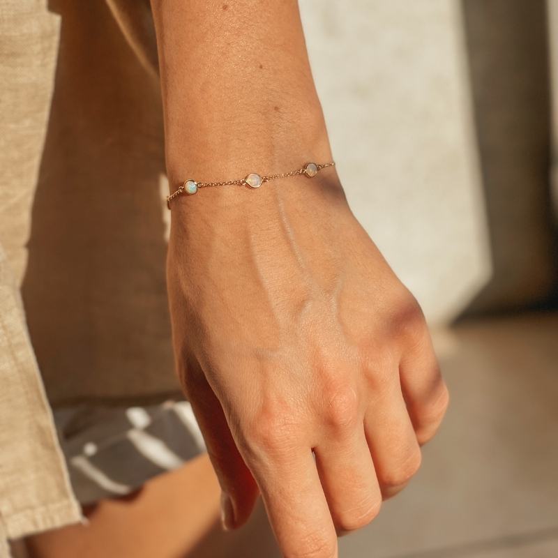 Silver Bracelet Birthstone Golden October - Opal - Indira