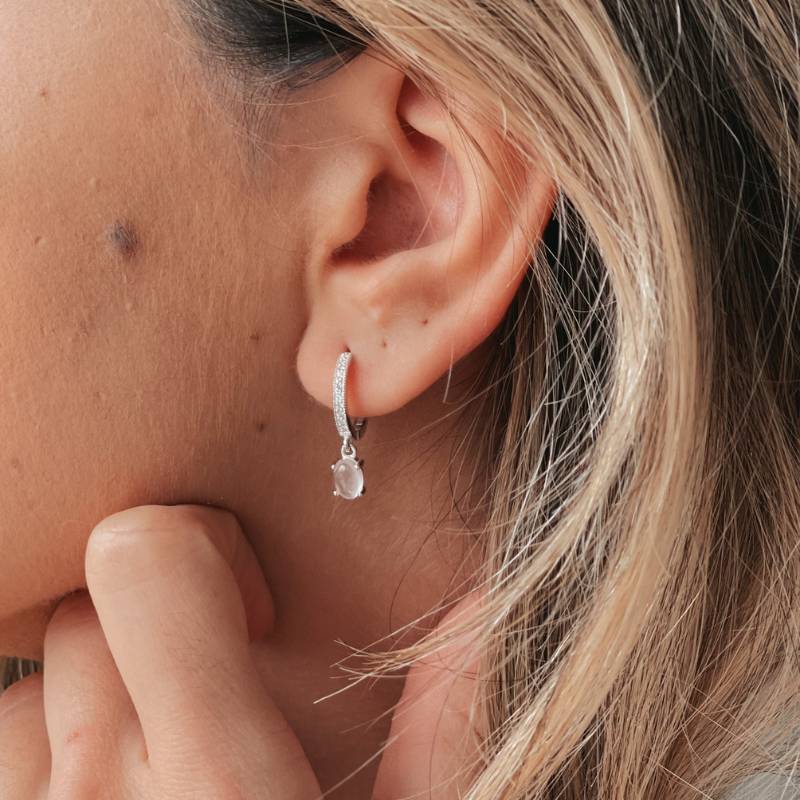 Boucles d'oreilles en argent Gem Huggies - Quartz Rose - Indira