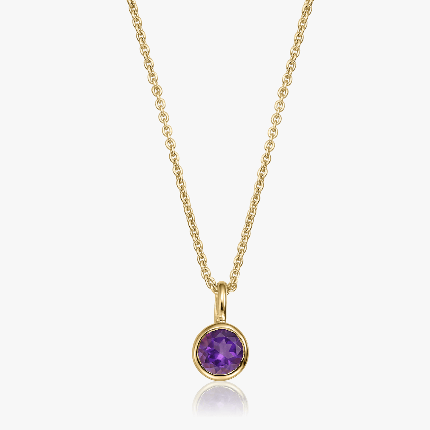 Birthstone Golden February Silver Necklace - Amethyst - Indira