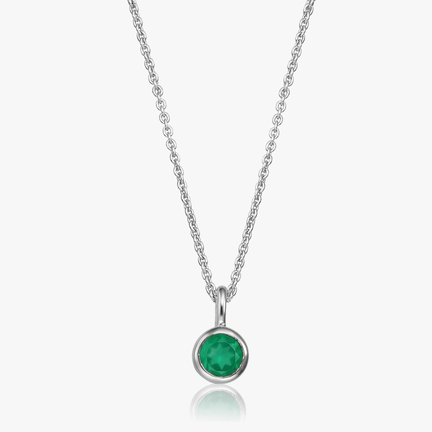 Ezüst Birthstone Nyaklánc Májusra - Zöld Onix - Indira