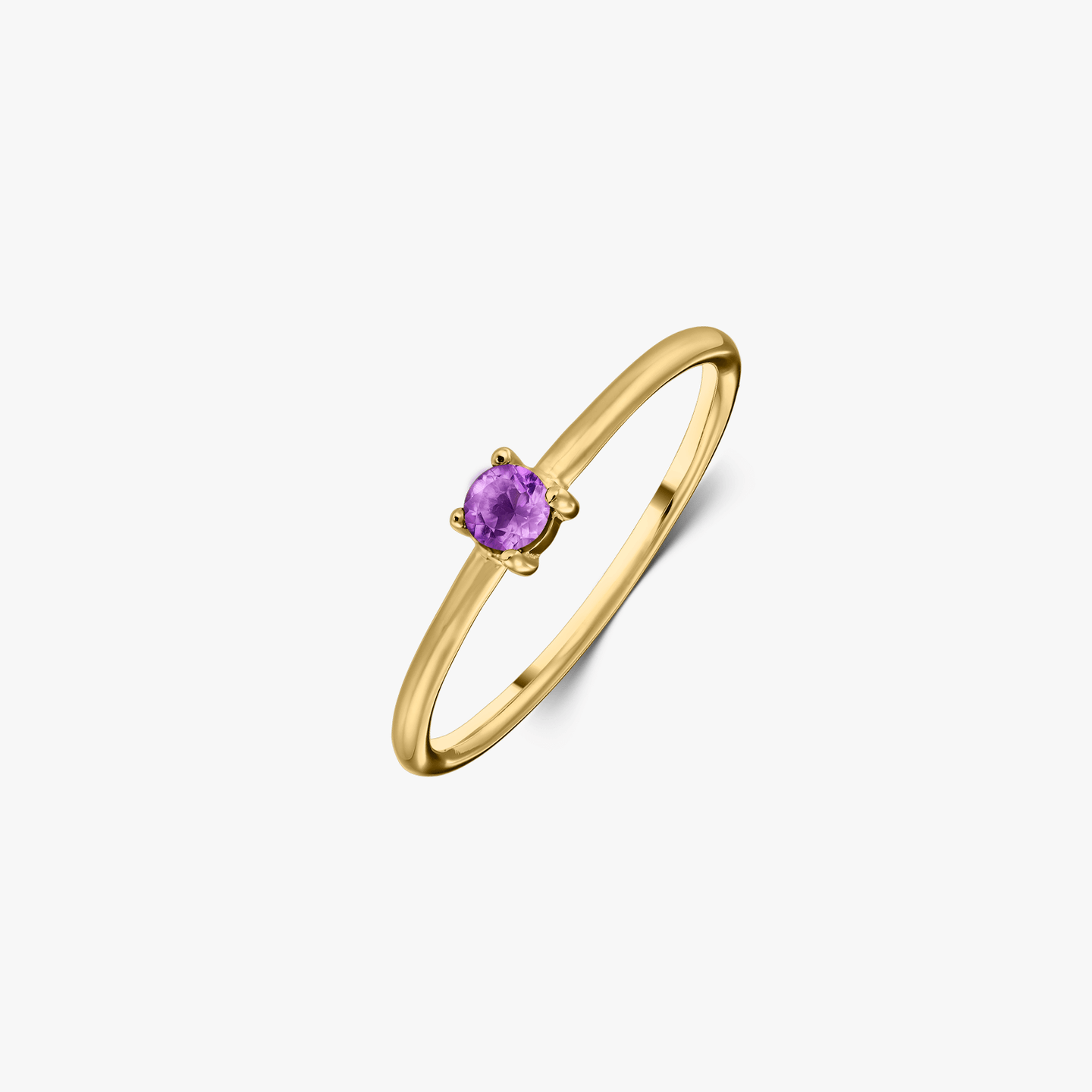Birthstone Golden February Silver Ring - Amethyst - Indira