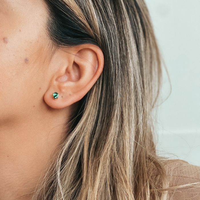 Cercei din argint Golden Reina - Zirconiu Verde - Indira