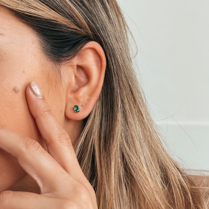 Cercei din argint Golden Reina - Zirconiu Verde - Indira
