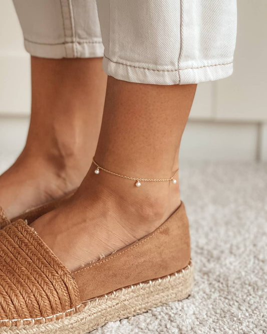Bratara de picior din argint Gold Margo - Perle Naturale - Indira