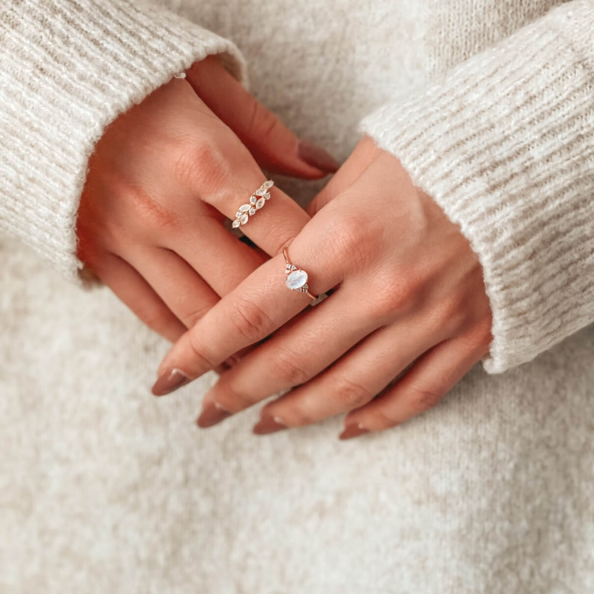 Bague en or White Verdure - Pierre de Lune - Indira