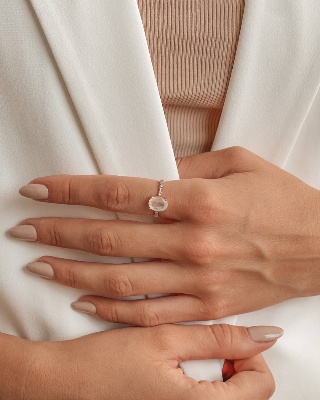 Inel din aur 14K Reina - Piatra Lunii & Diamante - Indira