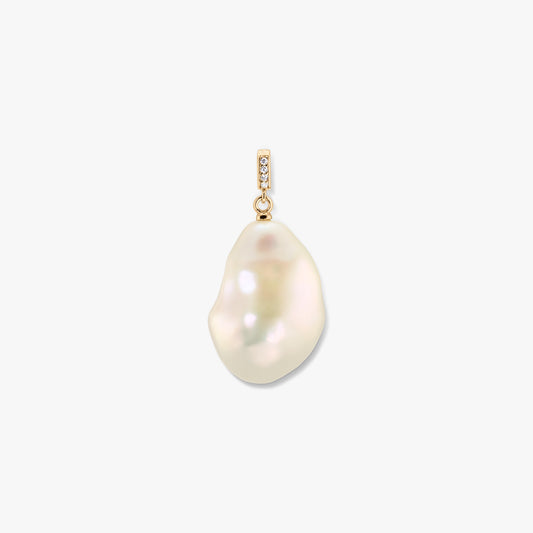Gold-plated bail pendant with a natural baroque white pearl on a white background.