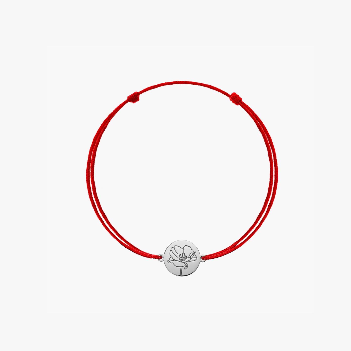 White gold cord bracelet for children Birth Flower - August Poppy - Indira