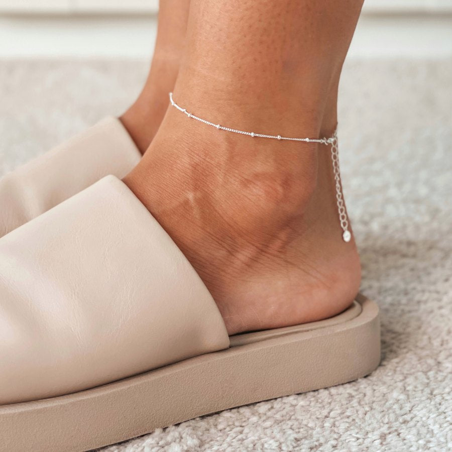 Silver Ankle Bracelet Beaded