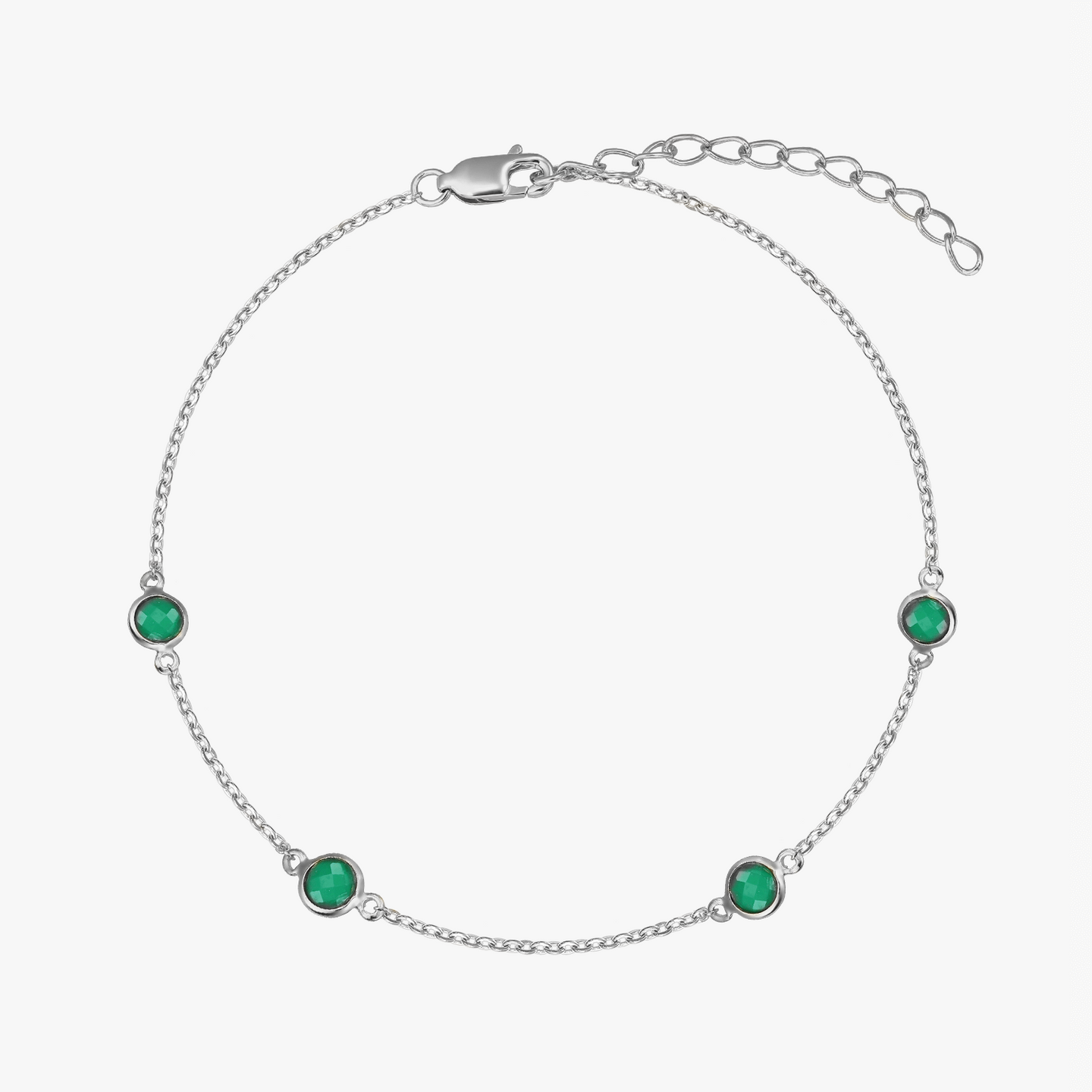 Bracelet en argent Birthstone Mai - Onyx Vert - Indira