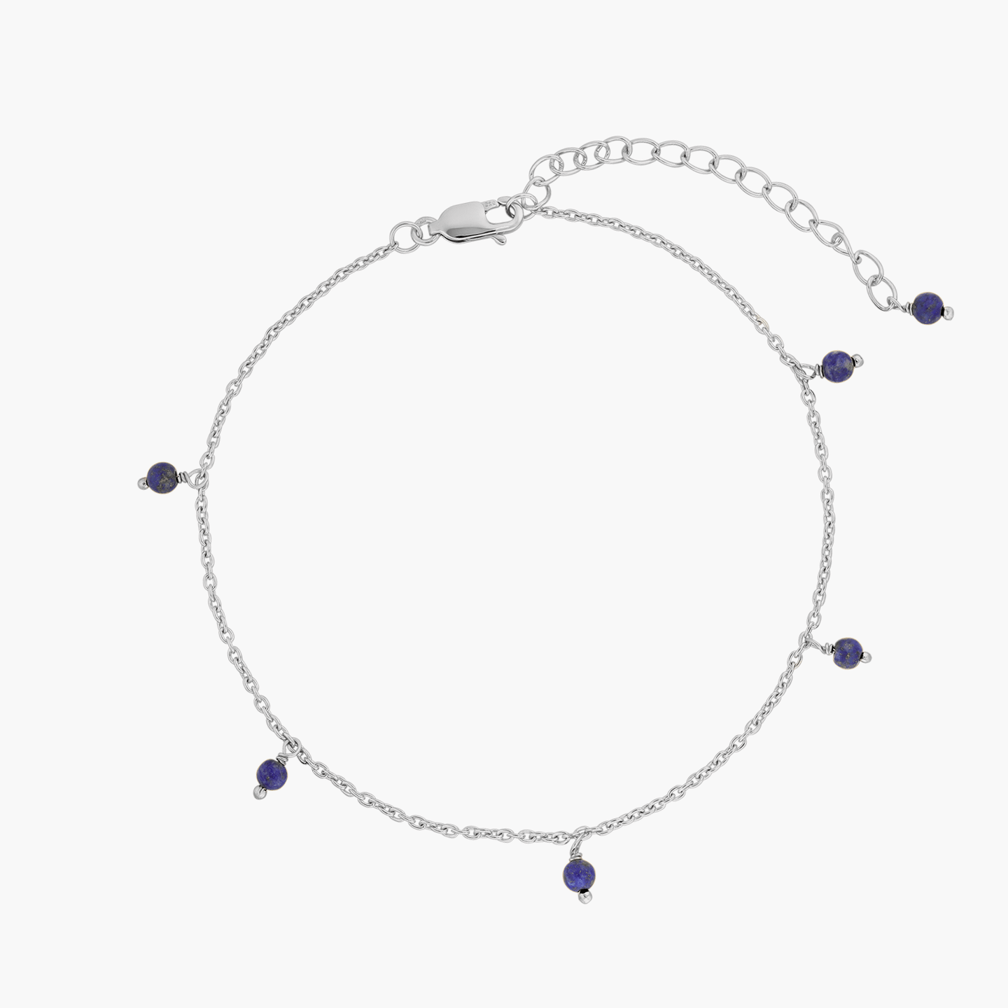 Gem Droplet Silver Anklet - Lapis - Indira