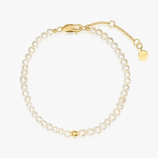 Golden Glamour Silver Bracelet - Natural Pearls