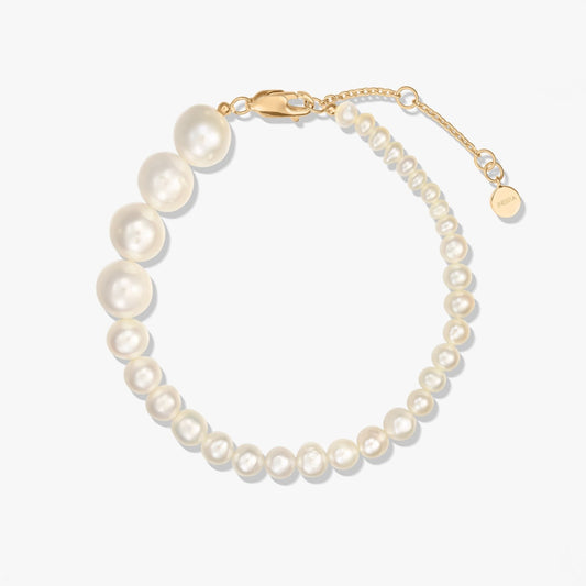 Golden Crescendo Silver Bracelet - Natural Pearls