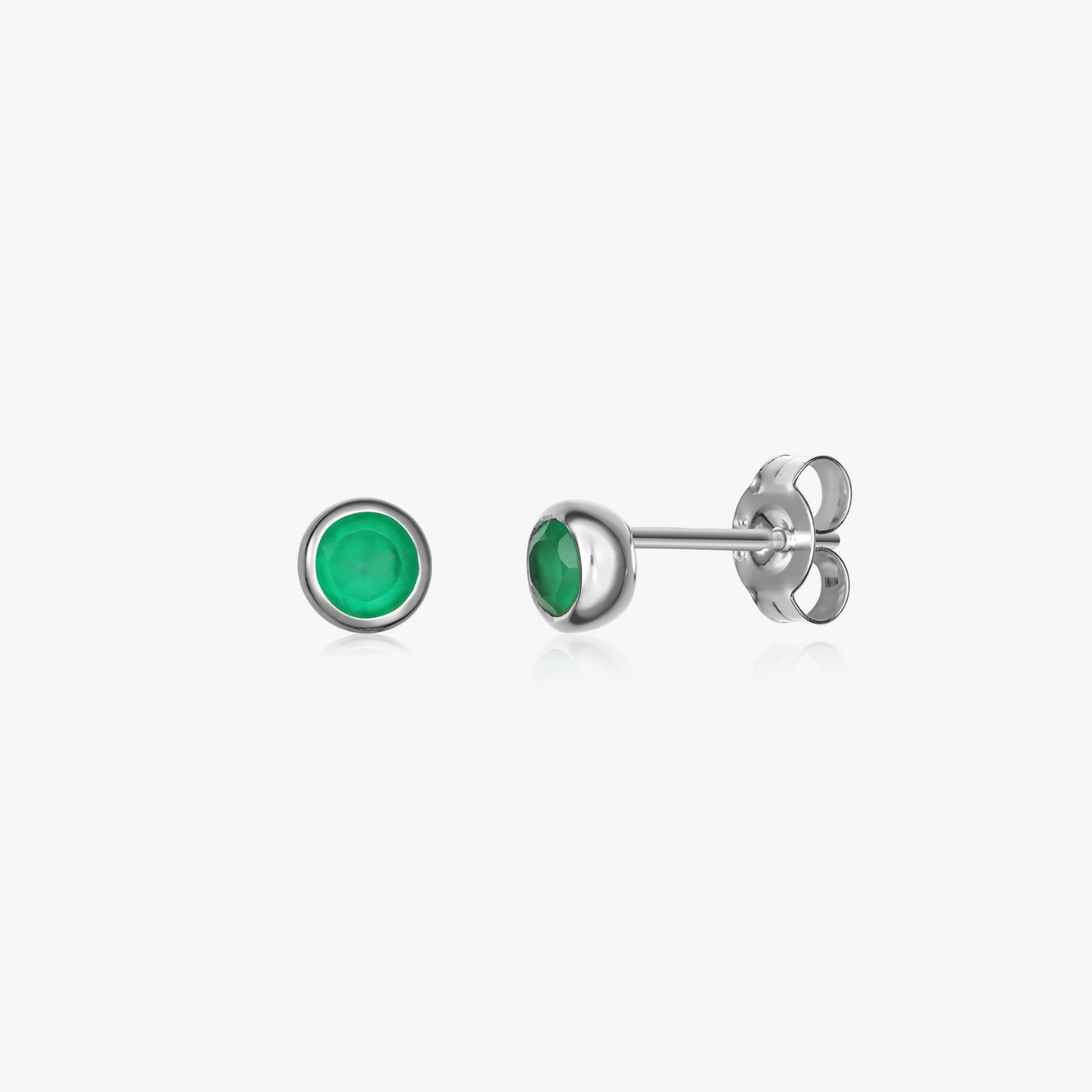 Birthstone May Silver Earrings - Green Onyx - Indira
