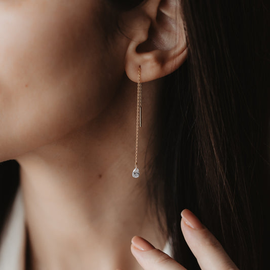 Golden Solitaire Silver Earrings - Zirconia