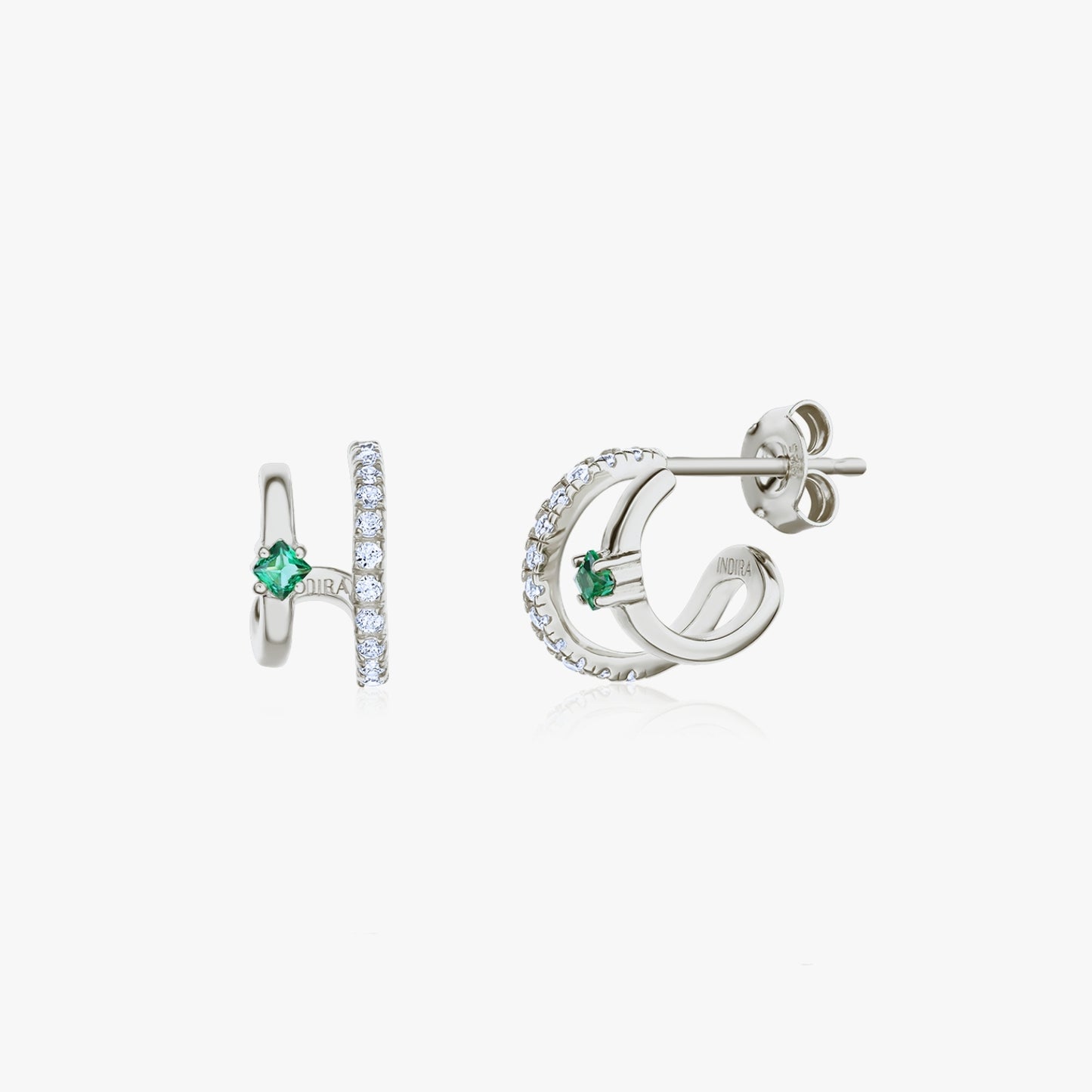Double Silver Earrings - Zirconium &amp; Green Alpanite