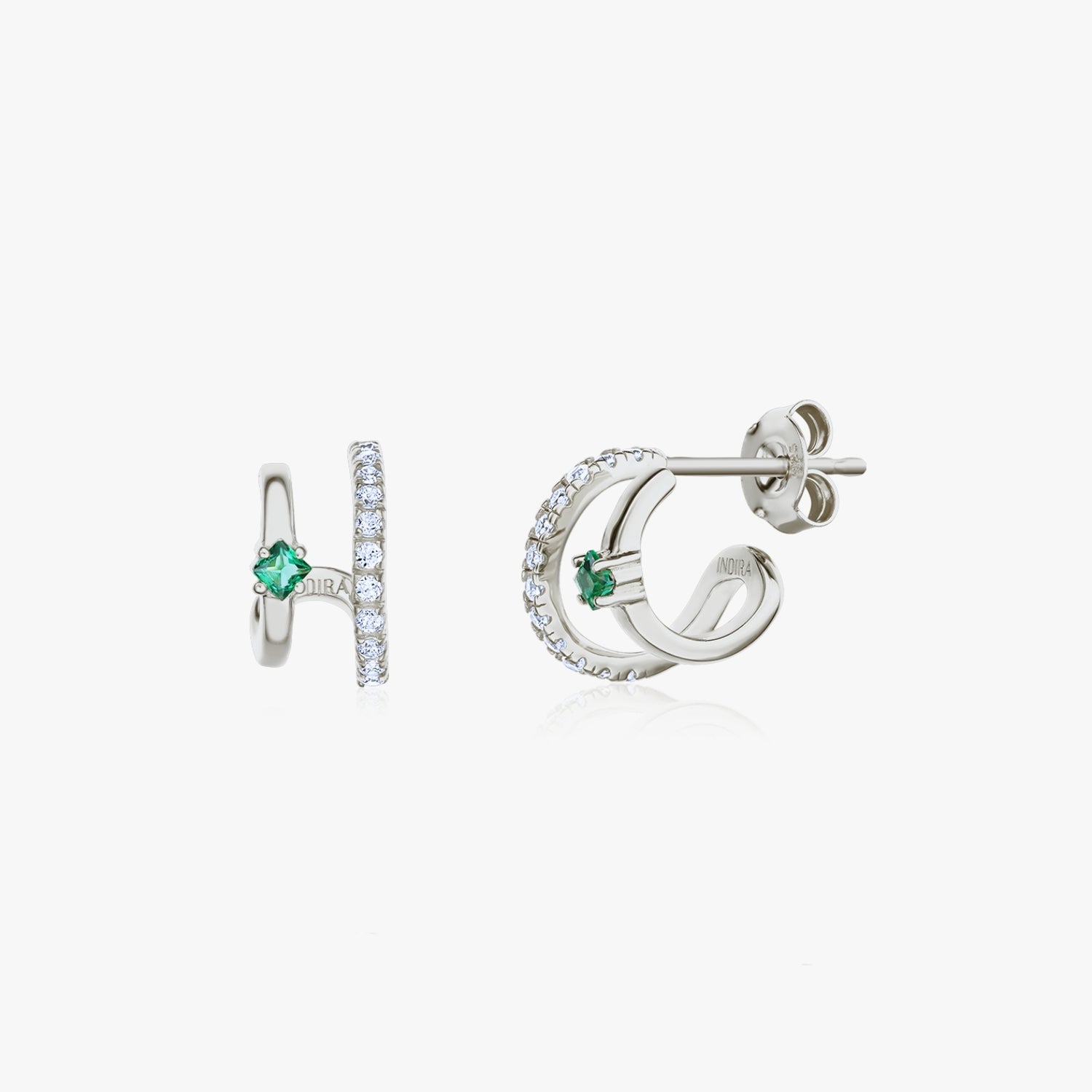 Double Silver Earrings - Zirconia & Green Alpanite