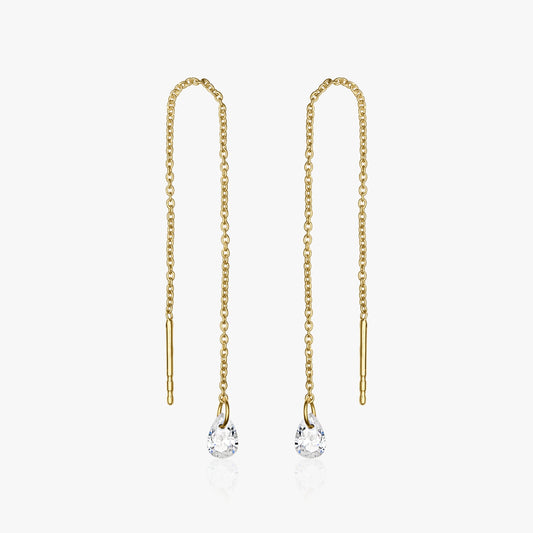 Golden Solitaire Silver Earrings - Zirconia