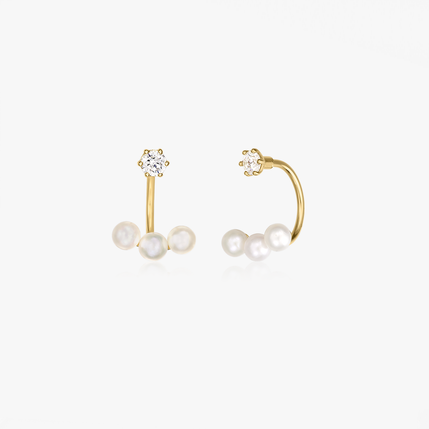 Trio Ear Jacket Gold Earrings - Natural Pearls - Indira
