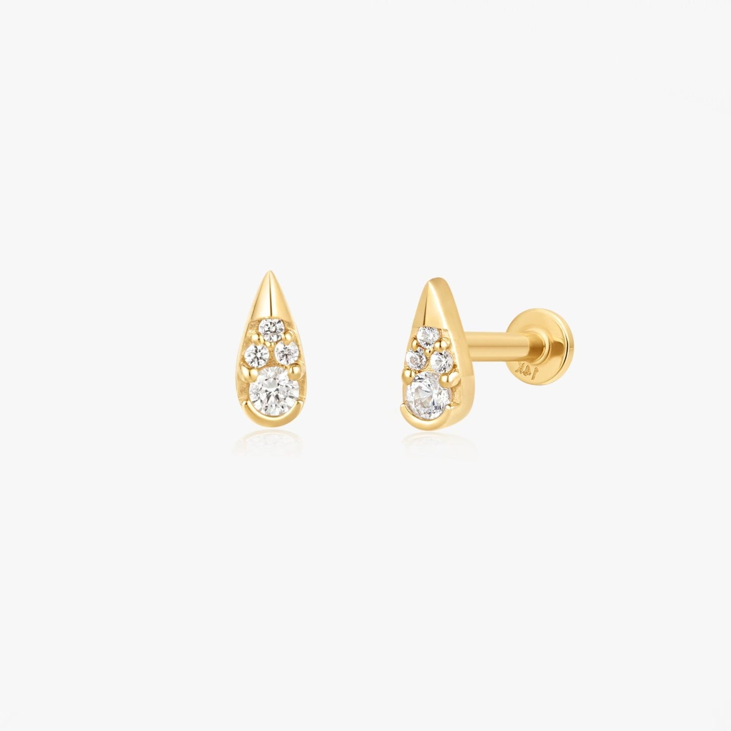Yellow Gold Labret Piercing Earrings - Zirconia Drop