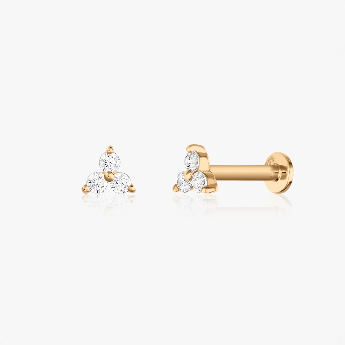 Boucles d'Oreilles Labret en Or Jaune - Pétales avec Zircon